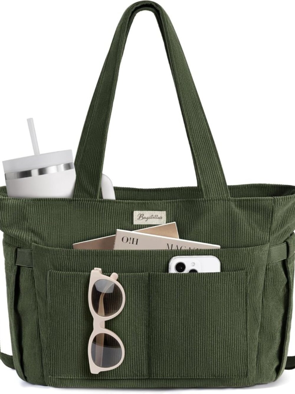 Corduroy Tote Bag for Women, 17 Pockets Laptop Work Tote Bag Lightweight Teacher